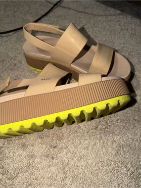 REEF Water Vista Higher Platform Sandals Tan Neon Yellow